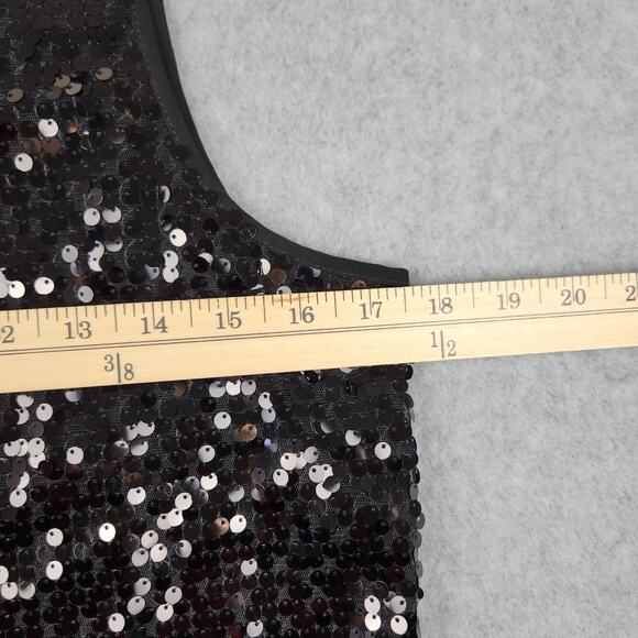 🌼Express Top Womens Size Small Split Back Tank Black Sequin - Picture 12 of 14